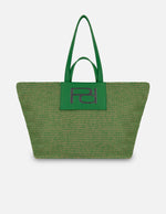 Tote verde en rafia para mujer con parche frontal