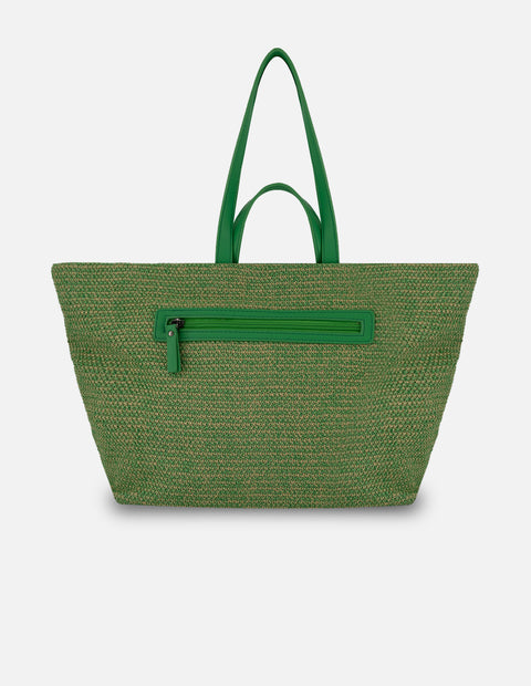 Tote verde en rafia para mujer con parche frontal