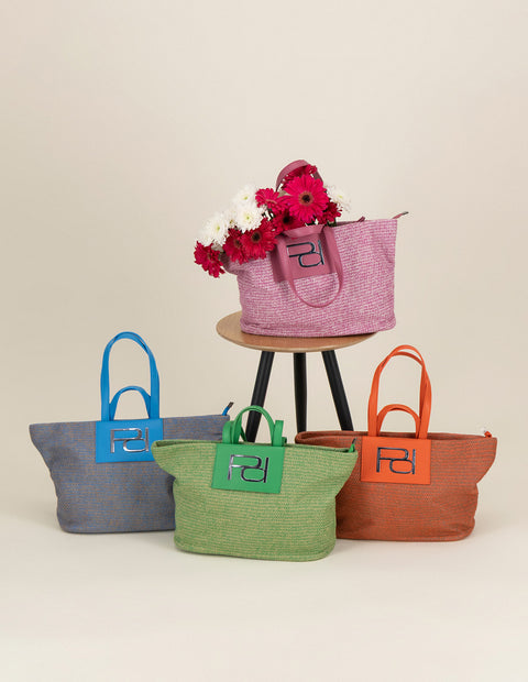 Tote verde en rafia para mujer con parche frontal