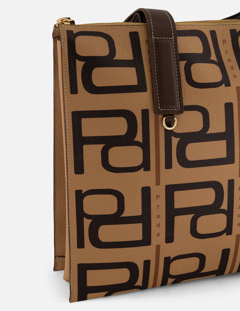 Bolso de hombro marrón piel para mujer con estampado Pd