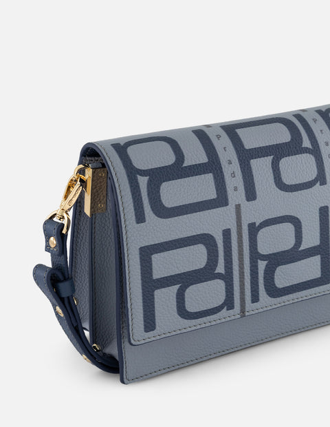 Bolso satchel celeste piel para mujer con solapa Pd