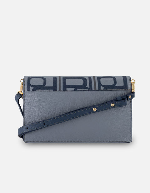 Bolso satchel celeste piel para mujer con solapa Pd