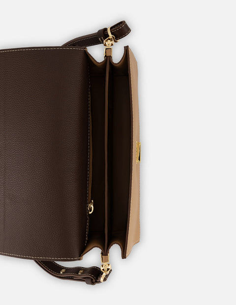 Bolso satchel marrón piel para mujer con solapa Pd