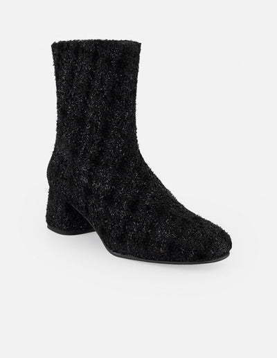 Botines negros textil para mujer con tweed y terciopelo