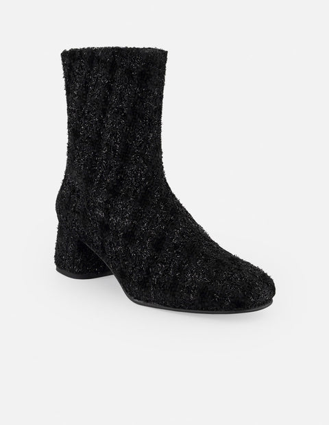 Botines negros textil para mujer con tweed y terciopelo