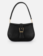 Satchel negro piel para mujer con hebilla frontal