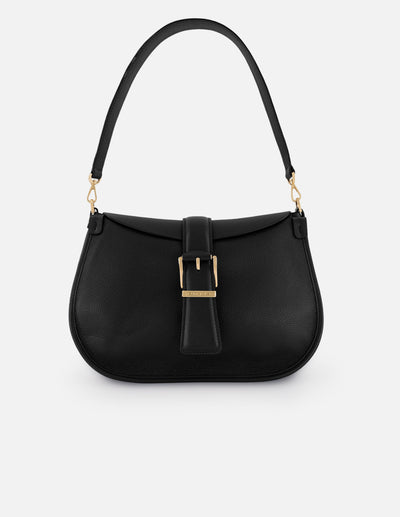 Satchel negro piel para mujer con hebilla frontal