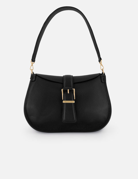 Satchel negro piel para mujer con hebilla frontal