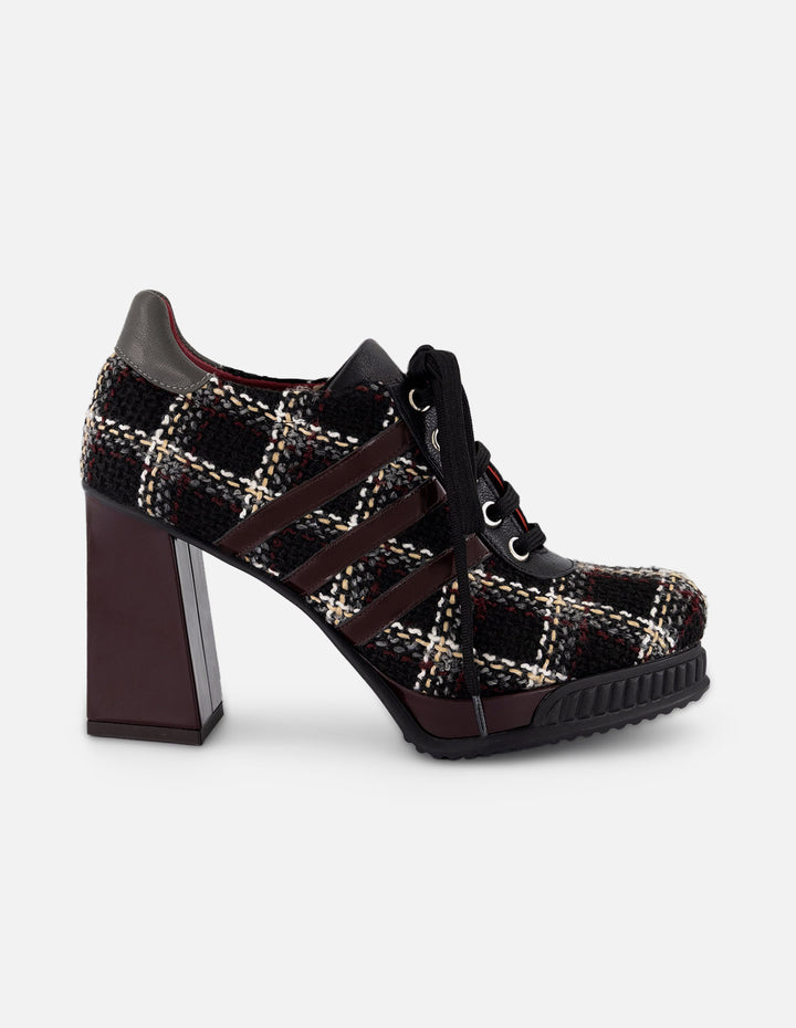 Zapato Oxford negro textil para mujer con tejido tweed