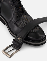 Botines negros piel y textil para hombre con hebilla lateral