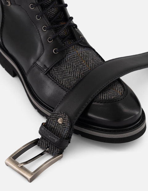 Botines negros piel y textil para hombre con hebilla lateral