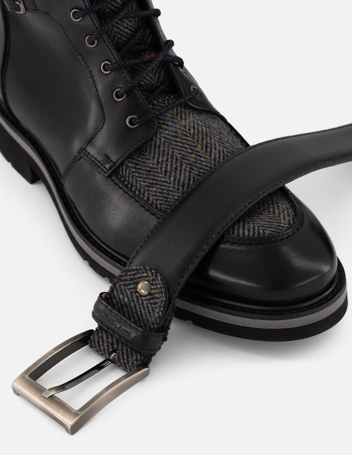 Botines negros piel y textil para hombre con hebilla lateral