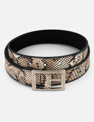 Cinturón blanco piel tipo serpiente para mujer con reversible