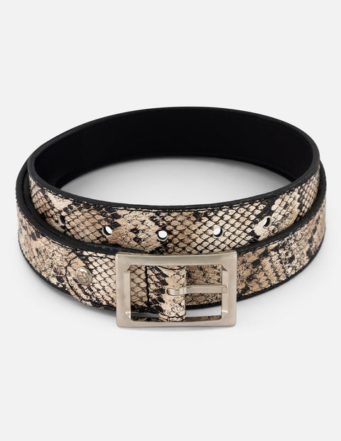 Cinturón blanco piel tipo serpiente para mujer con reversible