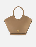 Tote beige vegano para mujer con asa rígida integrada