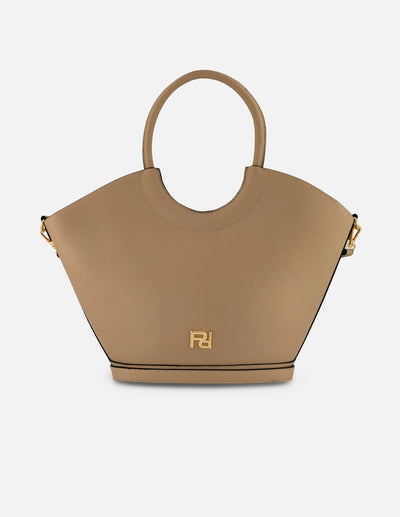 Tote beige vegano para mujer con asa rígida integrada