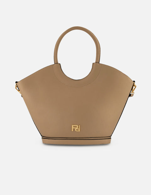 Tote beige vegano para mujer con asa rígida integrada