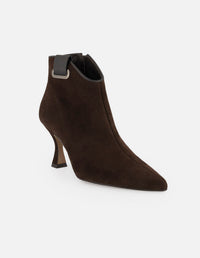 Botines café ante para mujer con herraje lateral