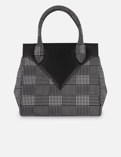 Bolso de mano negro ante y piel para mujer con textil de cuadros