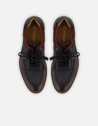 Zapato Oxford vino piel y ante para hombre con combinación de materiales