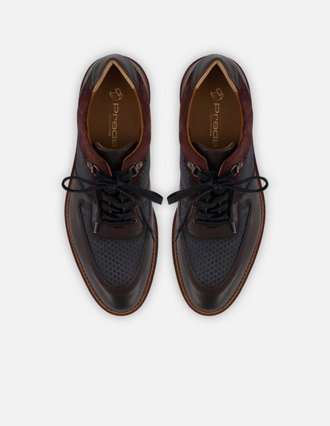 Zapato Oxford vino piel y ante para hombre con combinación de materiales