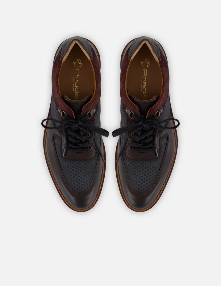 Zapato Oxford vino piel y ante para hombre con combinación de materiales