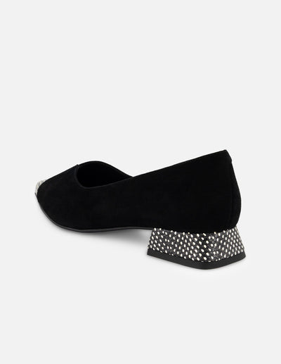 Flats negro ante para mujer con combinación de materiales