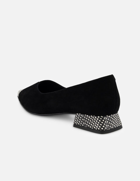 Flats negro ante para mujer con combinación de materiales