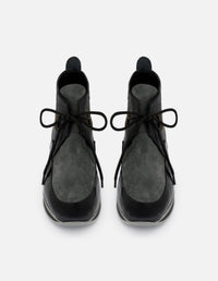 Botines negro ante charol para mujer con combinación de materiales