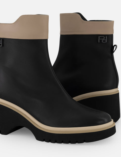 Botines negro piel para mujer con contraste de color