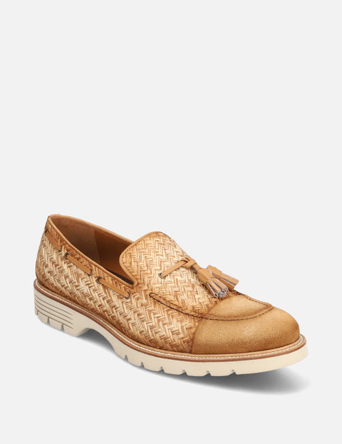 Mocasín en rafia tejido de espiga color arena