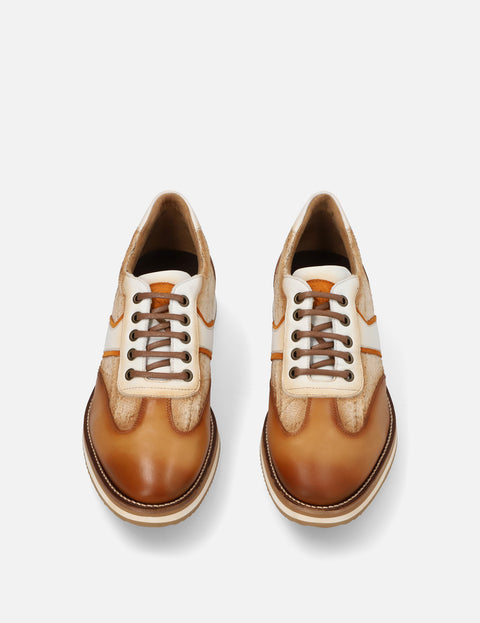 Oxford deportivo en piel y lino color cuero