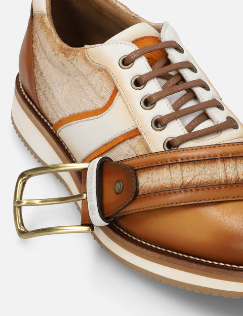 Oxford deportivo en piel y lino color cuero