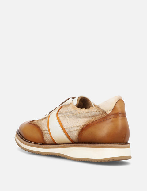 Oxford deportivo en piel y lino color cuero