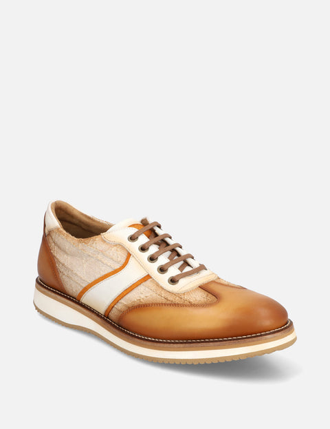 Oxford deportivo en piel y lino color cuero