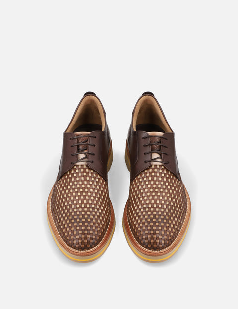 Blucher en piel trenzada bicolor