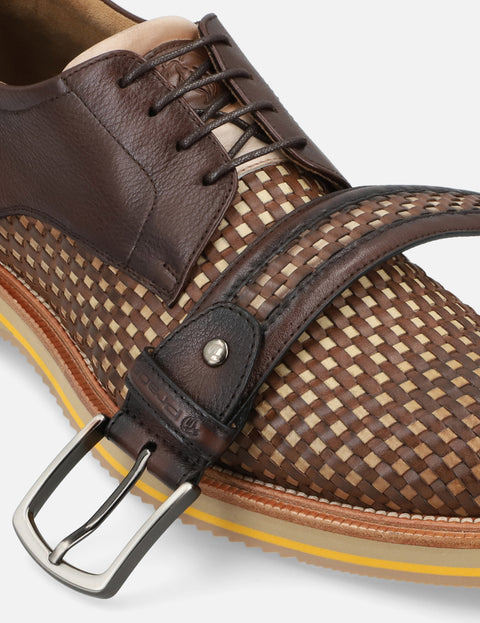 Blucher en piel trenzada bicolor