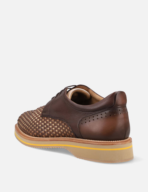 Blucher en piel trenzada bicolor