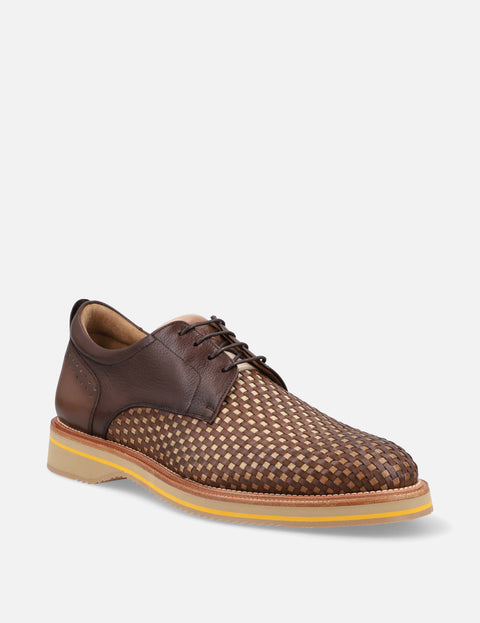 Blucher en piel trenzada bicolor