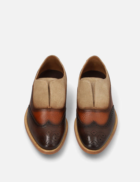 Mocasín Slip On en napa y ante color caoba
