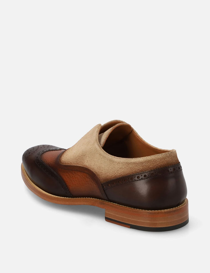 Mocasín Slip On en napa y ante color caoba