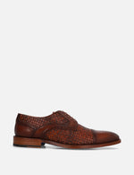 Blucher en piel tejida floral color caoba