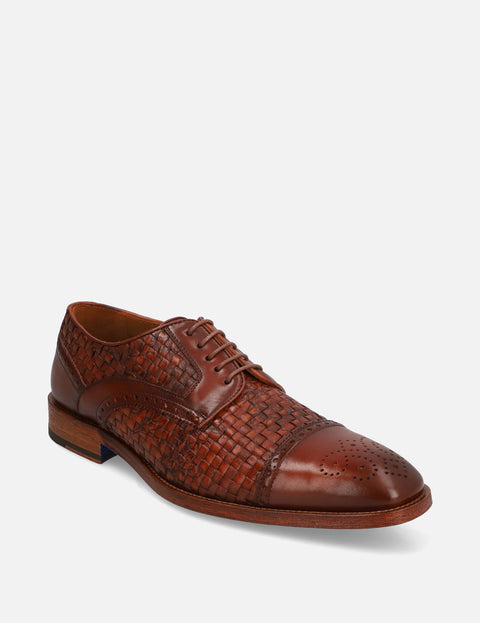 Blucher en piel tejida floral color caoba