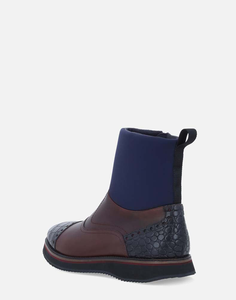 Bota chelsea vino con grabado para hombre