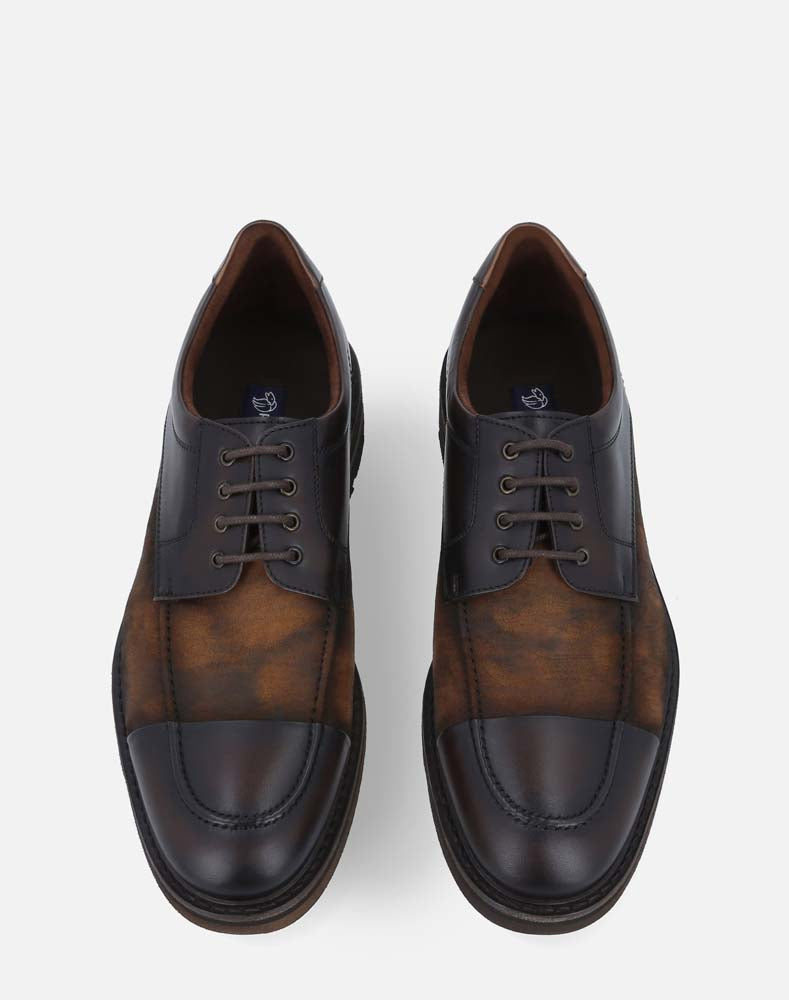 Zapato Blucher marrón de ante flocado para hombre