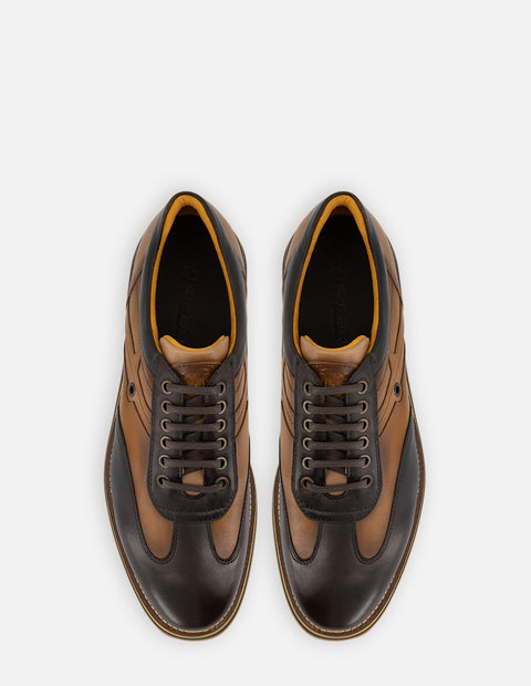 Oxford deportivo en piel napa color marrón para hombre