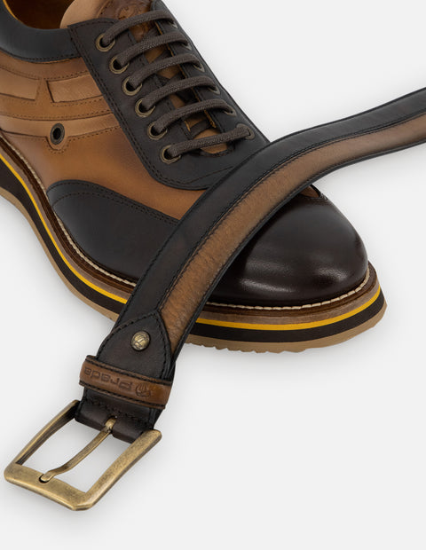 Oxford deportivo en piel napa color marrón para hombre