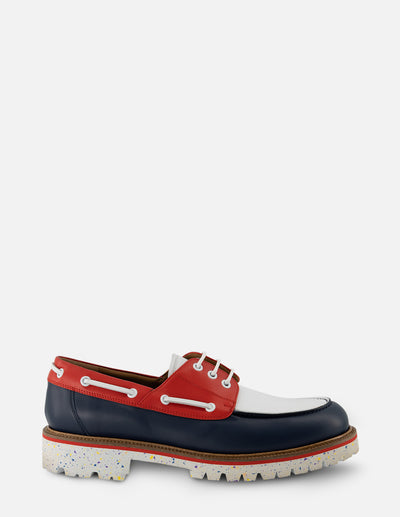 Blucher náutico en piel azul y roja para hombre