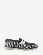 Mocasín de piel trenzada en blanco y negro para hombre