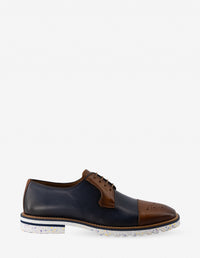 Blucher en piel color azul y café para hombre